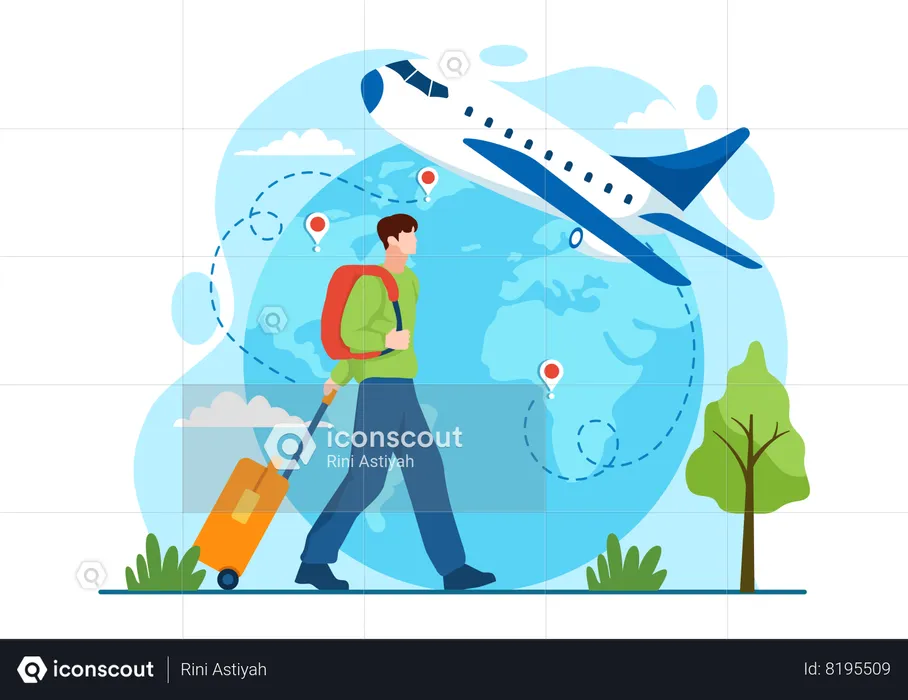 Hombre haciendo viaje de vuelo  Ilustración