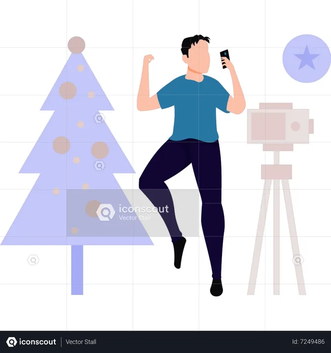 Hombre haciendo vídeo en Navidad  Ilustración