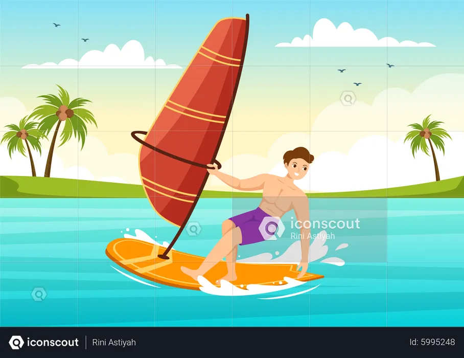 Hombre haciendo windsurf  Ilustración