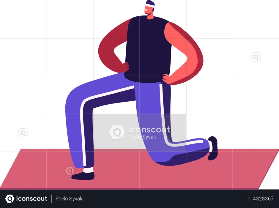 Hombre haciendo yoga asana o ejercicio aeróbico  Ilustración