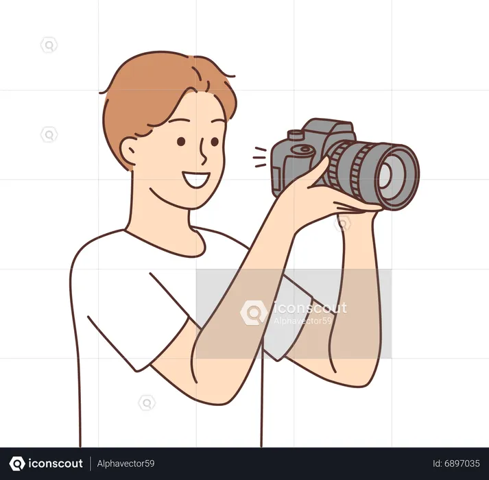 Hombre haga clic en la imagen en DSLR  Ilustración