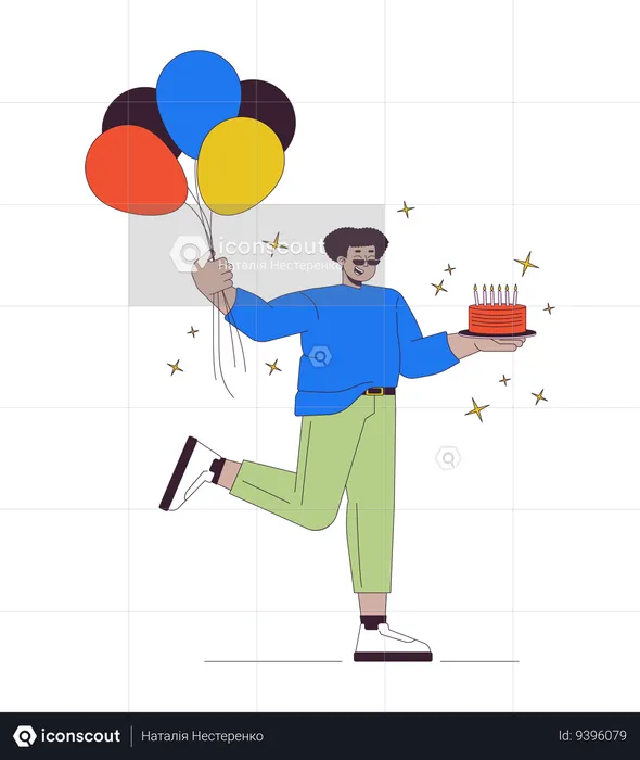 Hombre hispano obeso en fiesta de cumpleaños  Ilustración