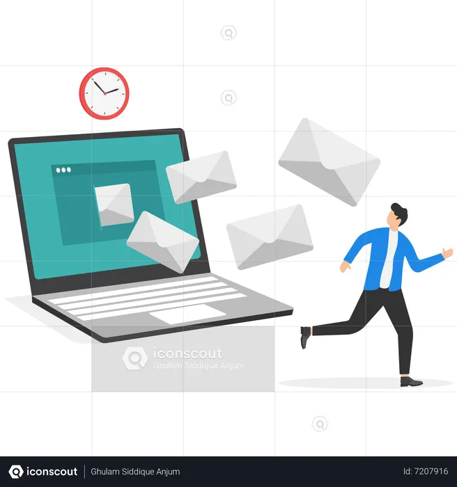 Hombre huyendo de correos electrónicos fraudulentos  Ilustración