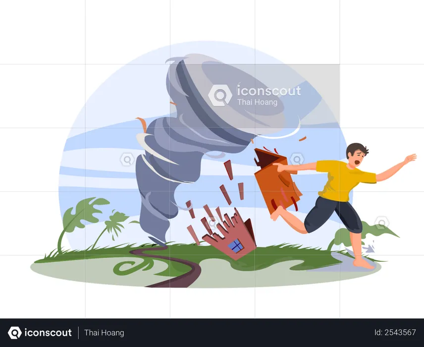 Hombre huyendo del tornado  Ilustración