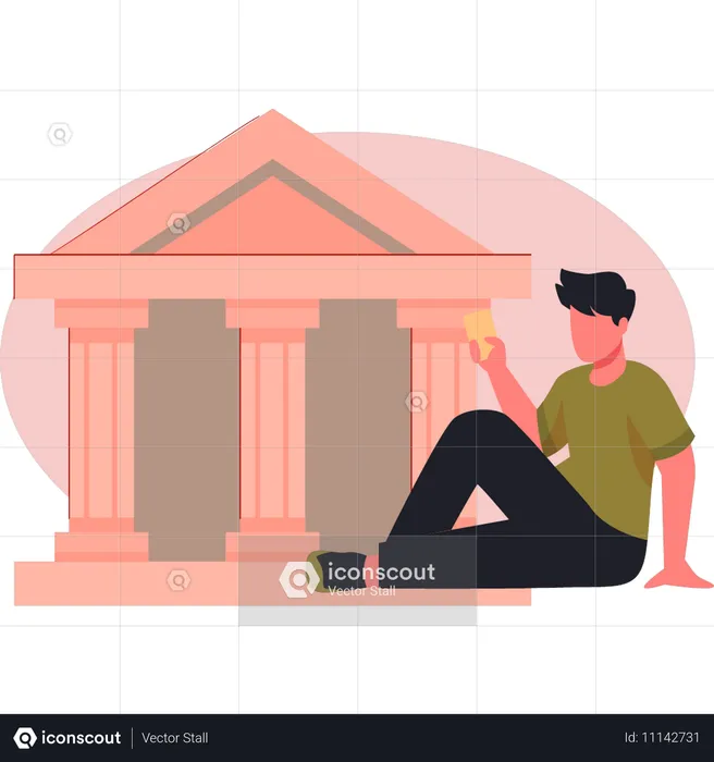 Hombre se sorprende al ver extracto bancario  Ilustración