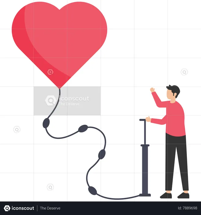 El hombre infla un corazón  Ilustración