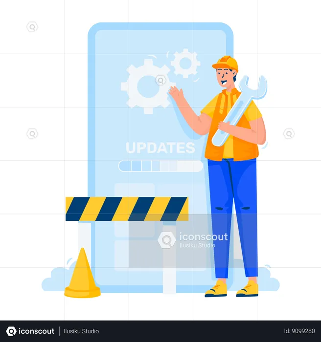 Hombre instalando actualización del sistema  Ilustración