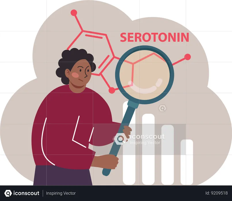 El hombre investiga sobre la serotonina.  Ilustración