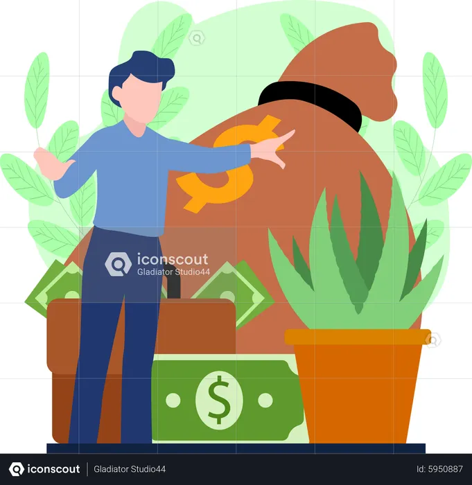 Hombre invirtiendo dinero  Ilustración