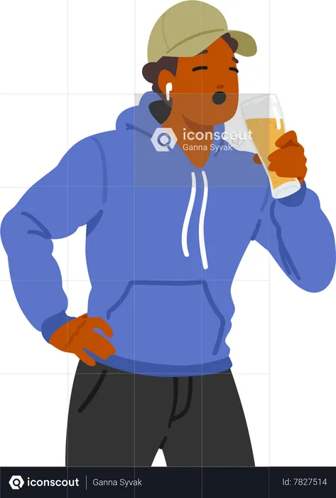 Hombre joven bebiendo cerveza  Ilustración