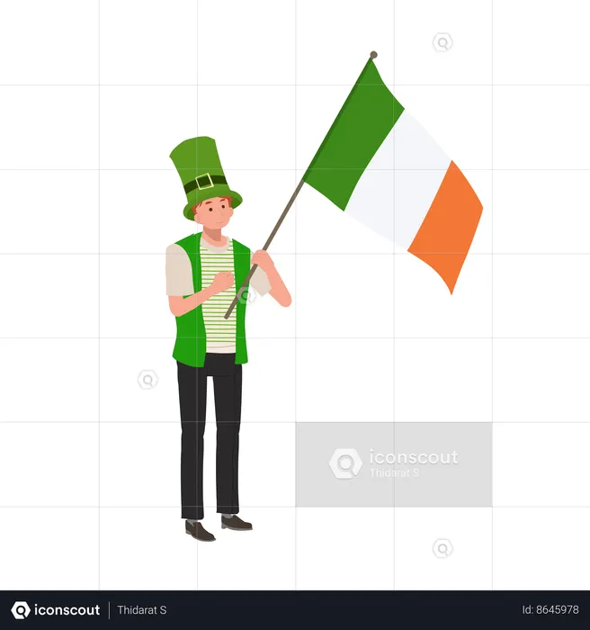 Hombre jovial con bandera irlandesa  Ilustración
