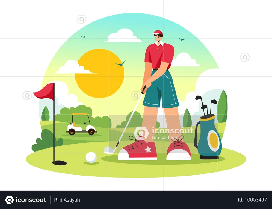 Hombre jugando al golf  Ilustración