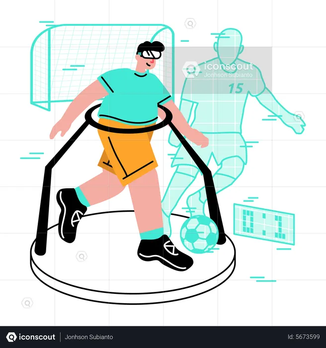 Hombre jugando fútbol virtual  Ilustración