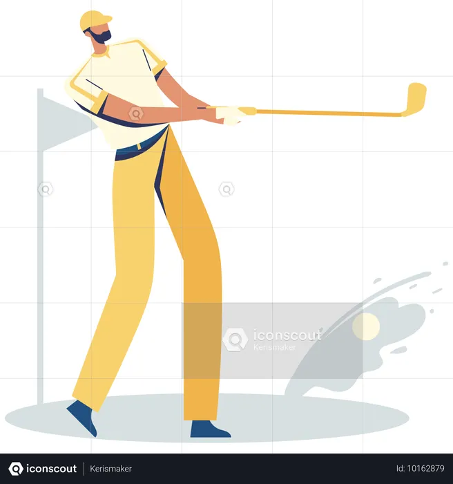 Hombre jugando al golf desde un búnker  Ilustración