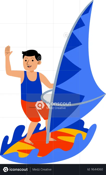 Hombre jugando windsurf  Ilustración