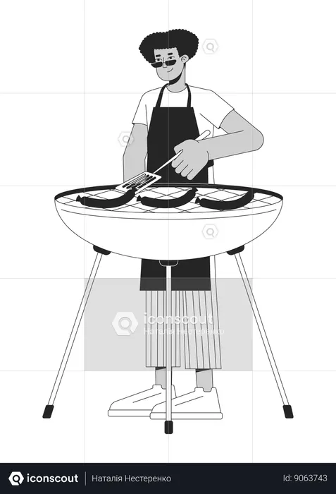 El hombre latinoamericano está cocinando barbacoa  Ilustración