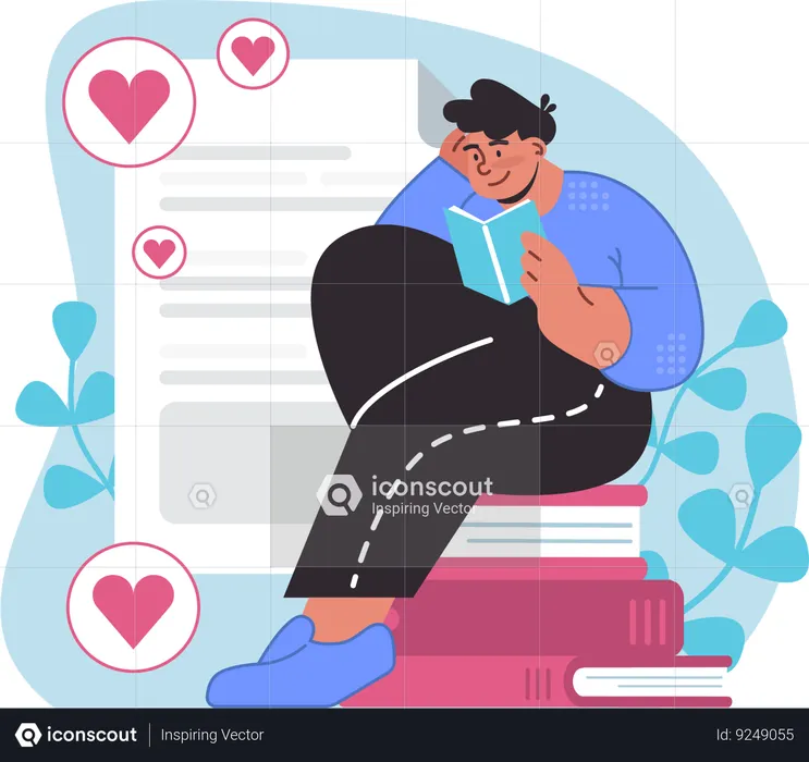 Hombre leyendo un diario de gratitud consciente  Ilustración