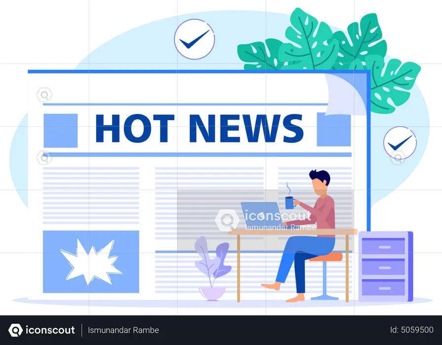 Hombre leyendo noticias en la computadora  Ilustración