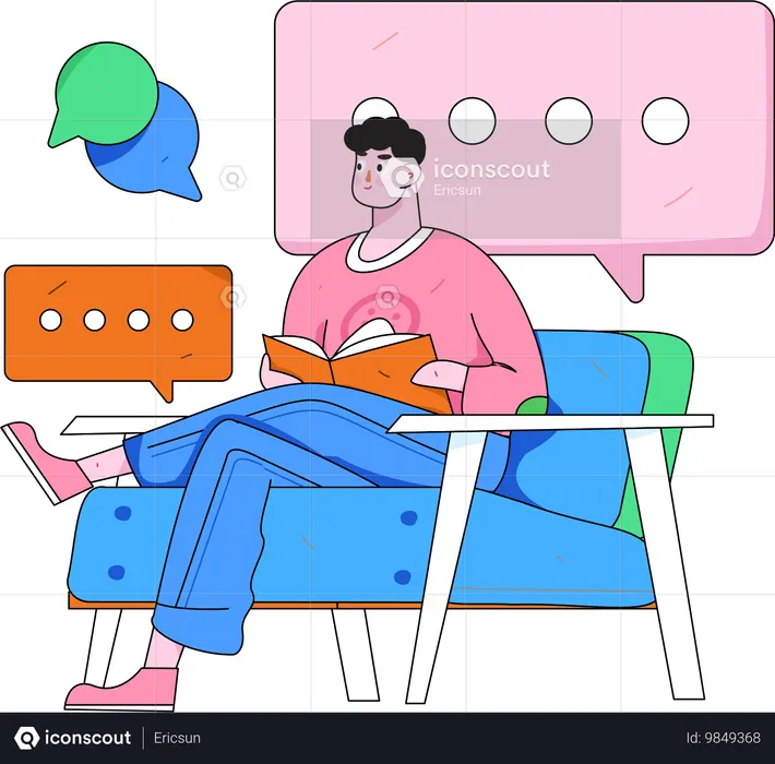 Hombre leyendo libro de reseñas  Ilustración