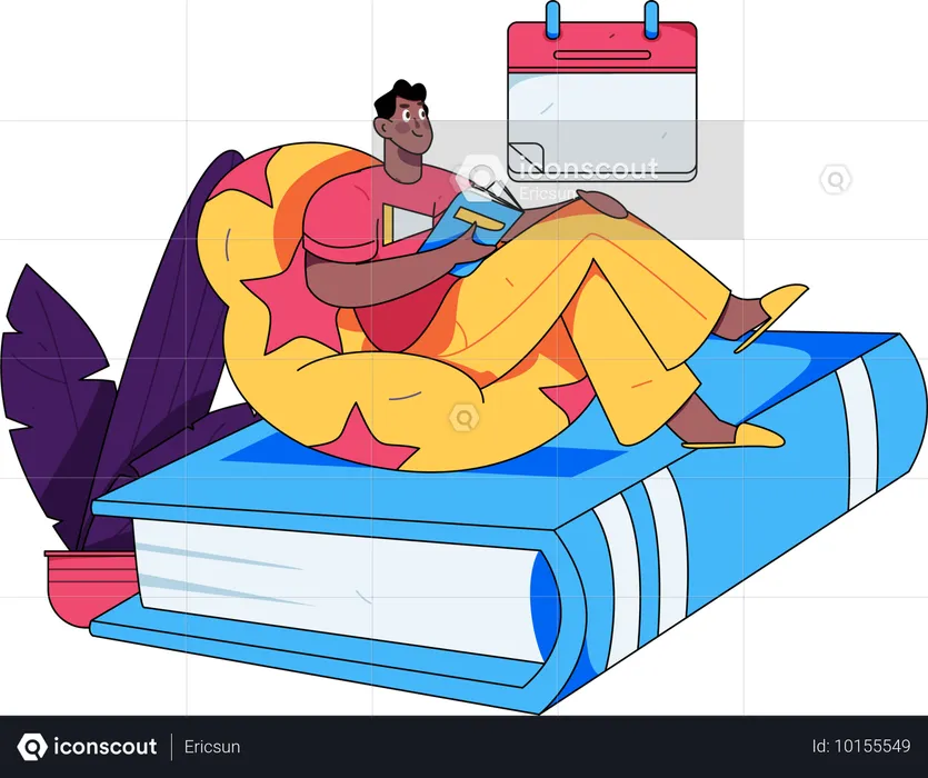 Hombre leyendo libro con horario  Ilustración