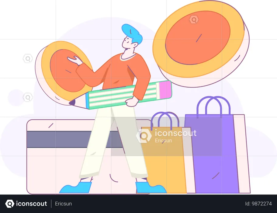 El hombre lleva bolsas de compras  Ilustración