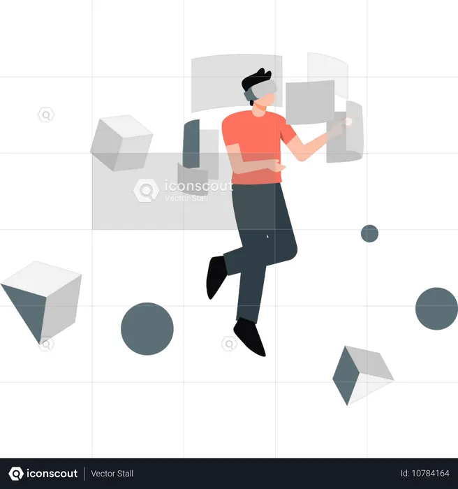 El hombre lleva gafas de realidad virtual  Ilustración