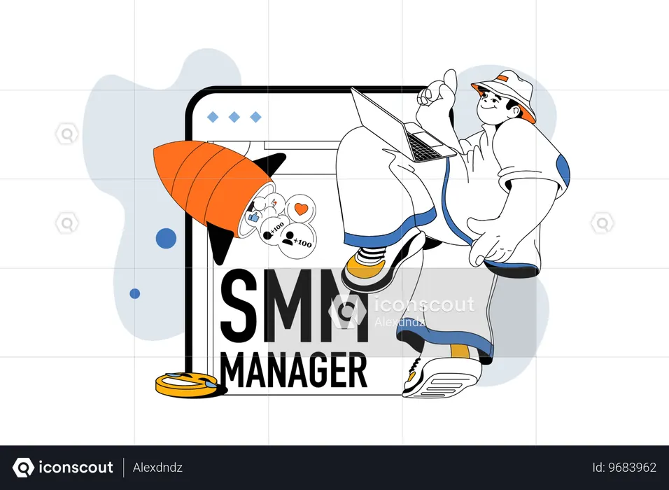 Hombre manejando redes sociales  Ilustración