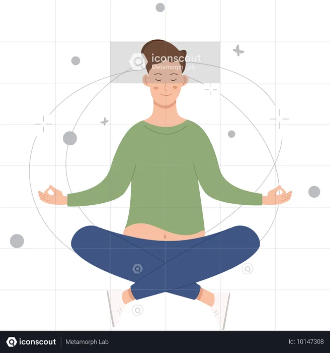 Hombre meditando para relajar su mente  Ilustración