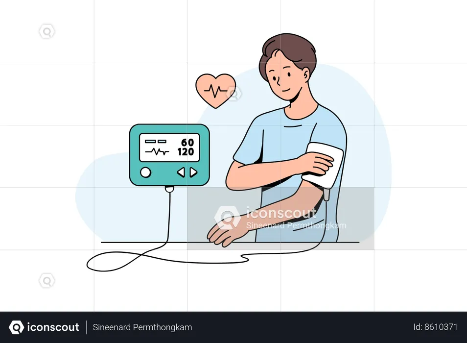 Hombre midiendo la presión arterial  Ilustración
