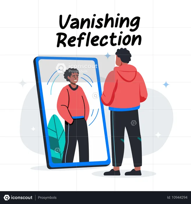 El hombre observa el reflejo que desaparece  Ilustración