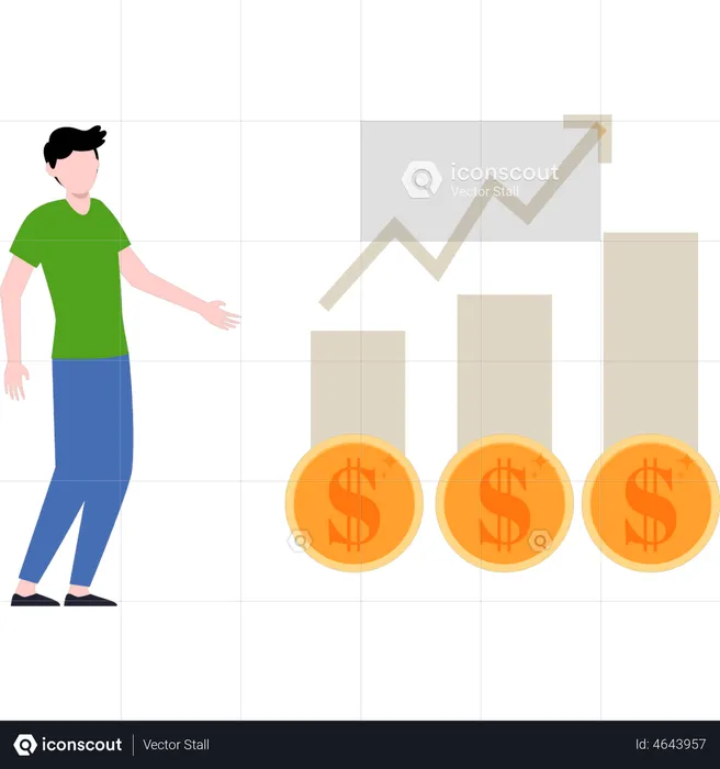 Hombre mirando el gráfico de crecimiento financiero  Ilustración