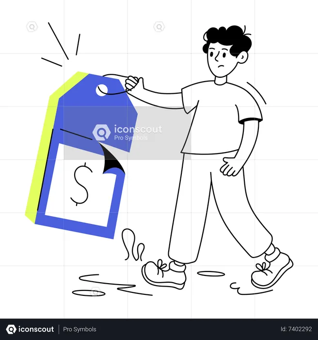 Hombre mirando la etiqueta de precio  Ilustración