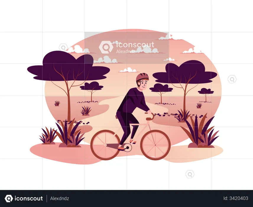Hombre montando bicicleta en el parque  Ilustración