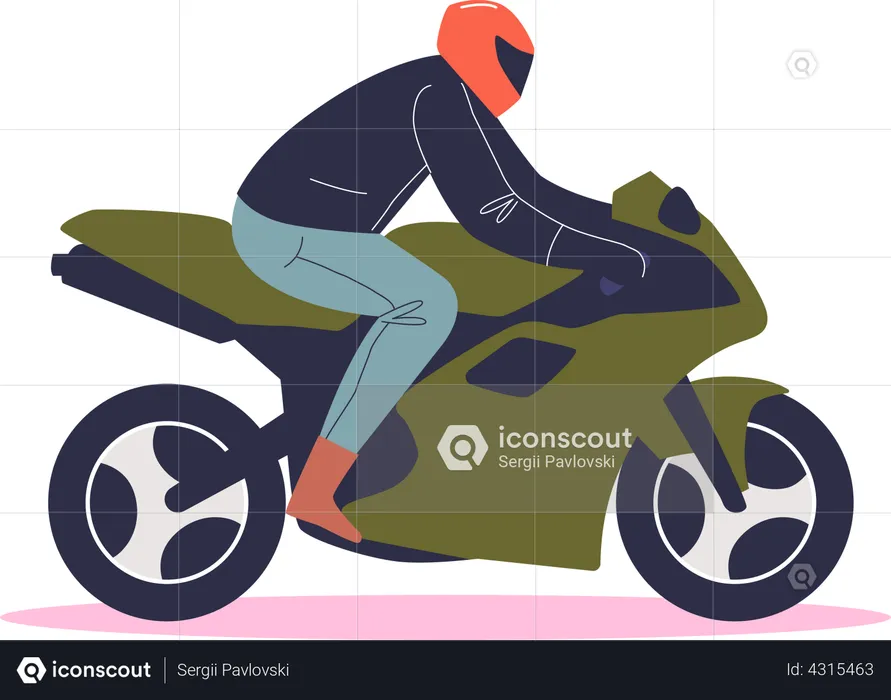 Hombre montando motocicleta deportiva  Ilustración