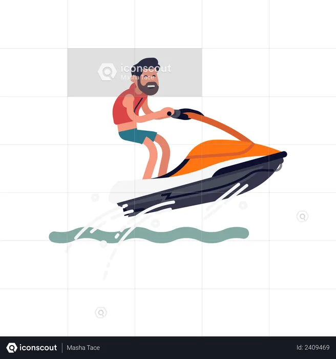 Hombre montando moto de agua  Ilustración