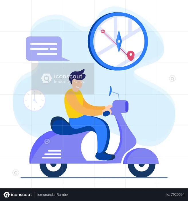 Hombre montando scooter y encuentra ubicación  Ilustración