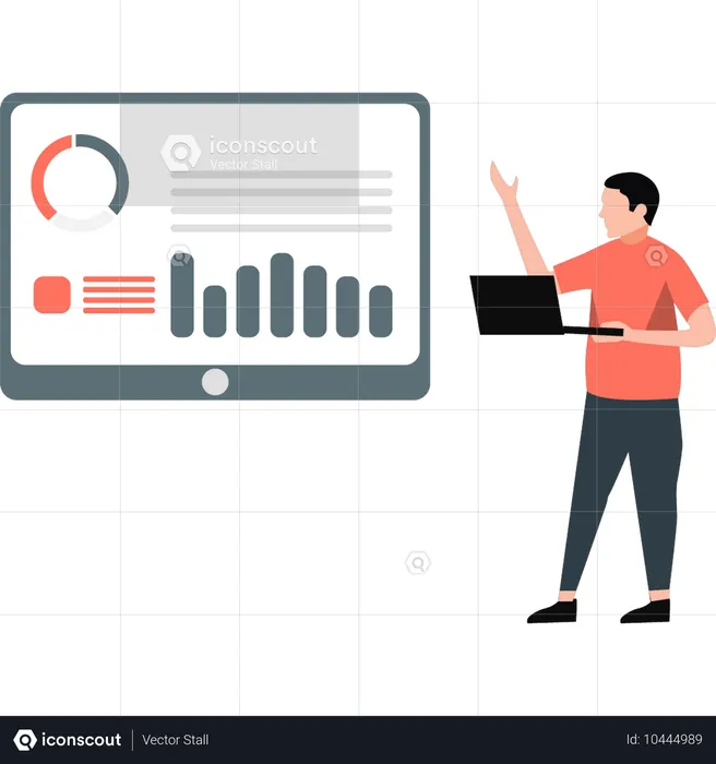 Hombre que muestra la gestión del análisis de datos empresariales  Ilustración