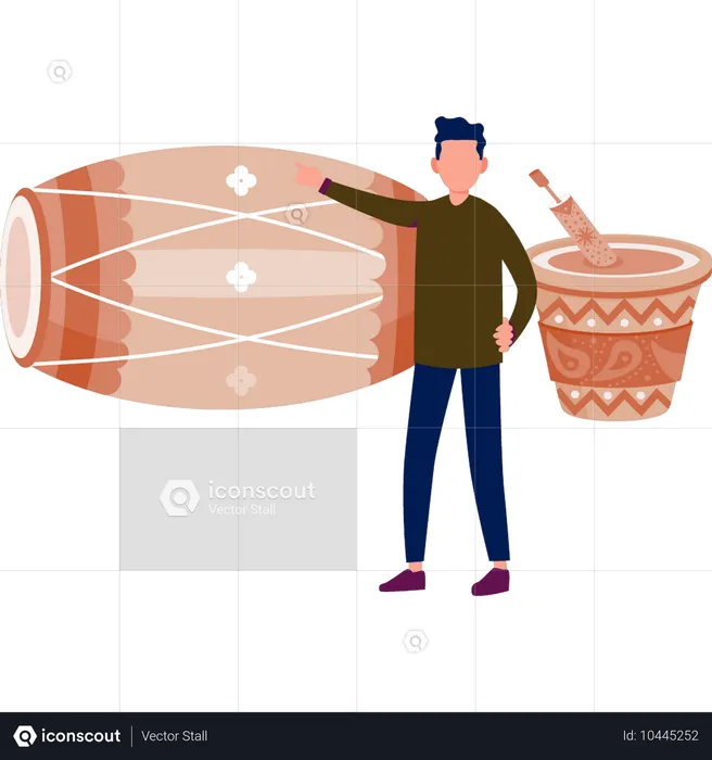 Hombre mostrando un bongo  Ilustración