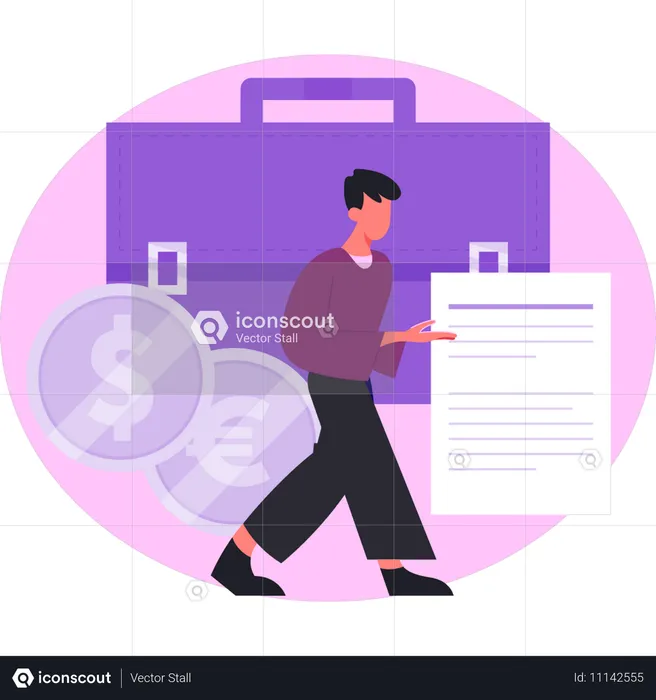 Hombre mostrando documento financiero  Ilustración