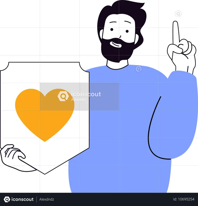 Hombre mostrando escudo de seguro  Ilustración