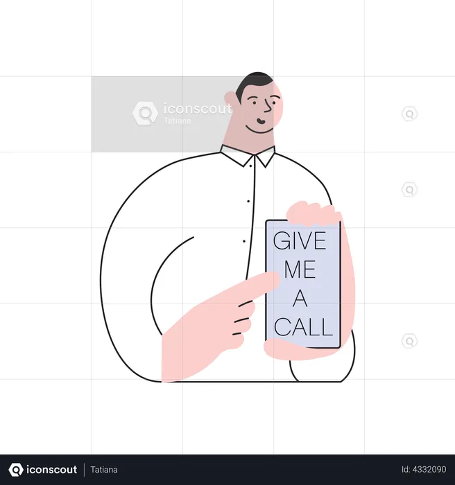 Hombre mostrando la pantalla del teléfono con llámame  Ilustración
