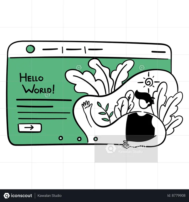Hombre mostrando la página de inicio del sitio web  Ilustración