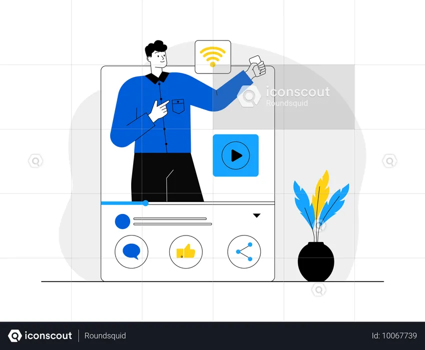 Hombre mostrando un vídeo de las redes sociales  Ilustración