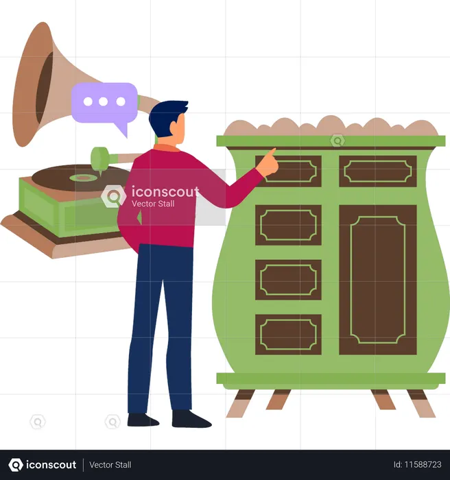 El hombre muestra el gabinete de la casa.  Ilustración