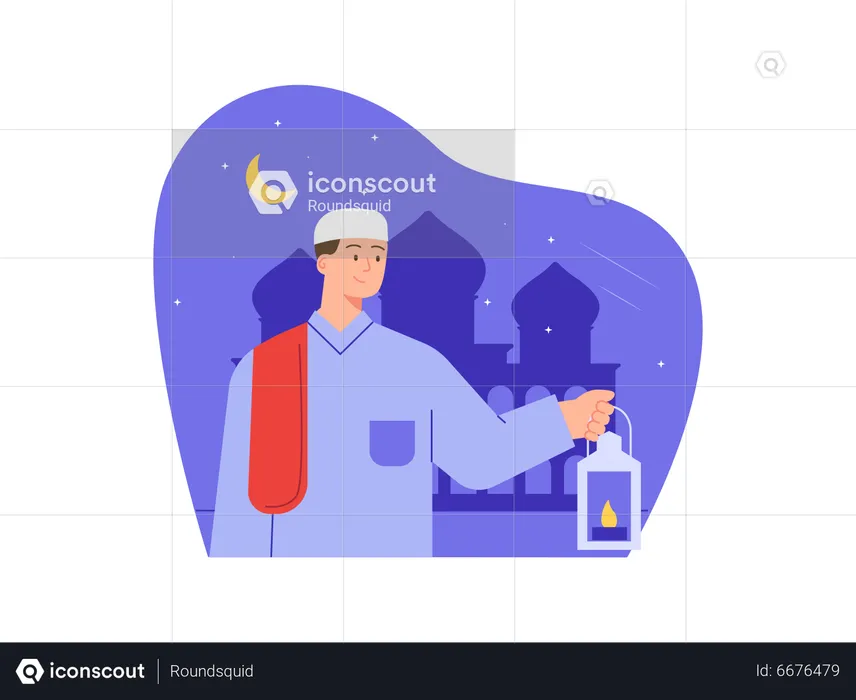 Hombre musulmán sosteniendo linterna  Ilustración