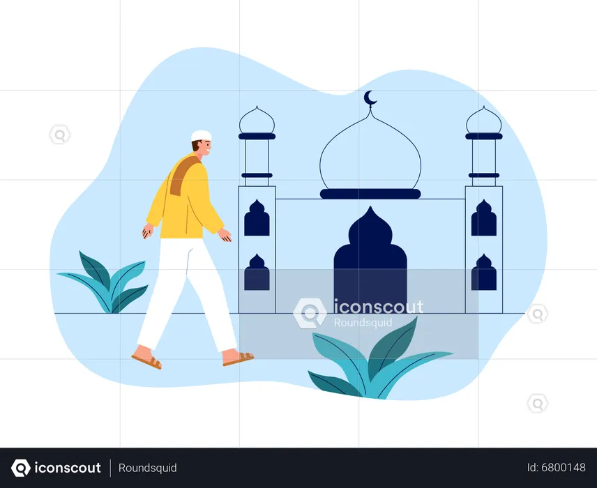 Hombre musulmán yendo a la mezquita para orar  Ilustración