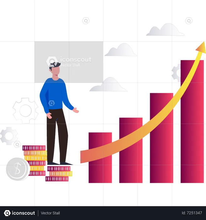 Hombre observando el crecimiento en el gráfico de negocios  Ilustración