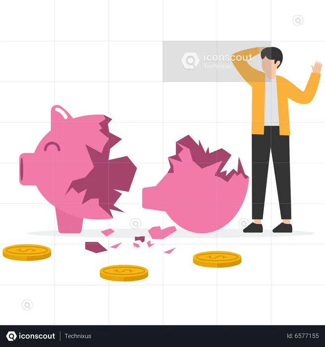 Hombre perdiendo fondos de ahorro de Piggy Svaings  Ilustración