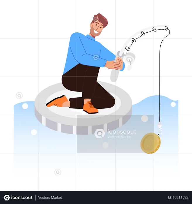 Hombre pescando dinero  Ilustración