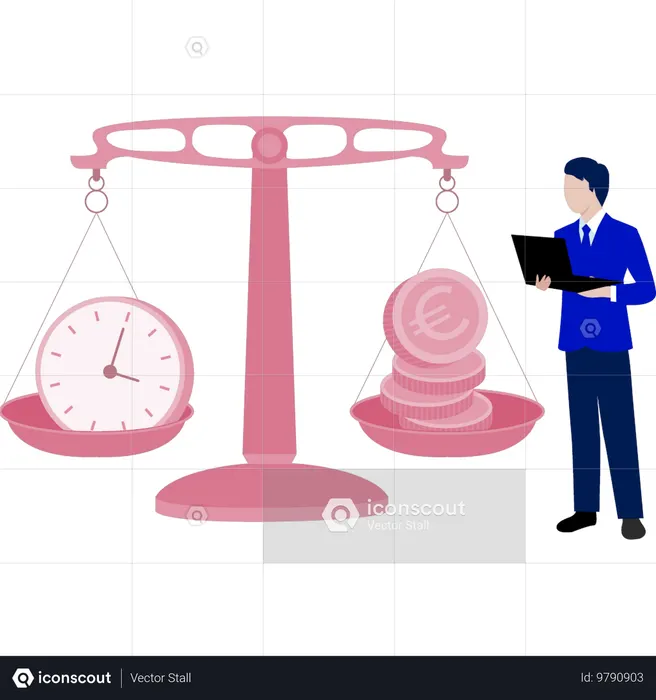 Hombre ponderando el tiempo del dinero  Ilustración